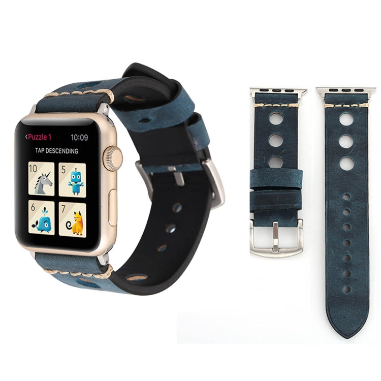 Pour Apple Watch Series 8 & 7 41mm / SE 2 & 6 & SE & 5 & 4 40mm / 3 & 2 & 1 38mm rétro trou bracelet de montre en cuir véritable, For 38mm