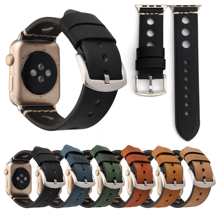 Pour Apple Watch Series 8 & 7 41mm / SE 2 & 6 & SE & 5 & 4 40mm / 3 & 2 & 1 38mm rétro trou bracelet de montre en cuir véritable, For 38mm