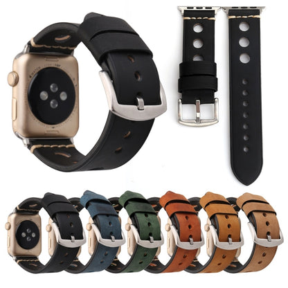 Pour Apple Watch Series 8 & 7 41mm / SE 2 & 6 & SE & 5 & 4 40mm / 3 & 2 & 1 38mm rétro trou bracelet de montre en cuir véritable, For 38mm