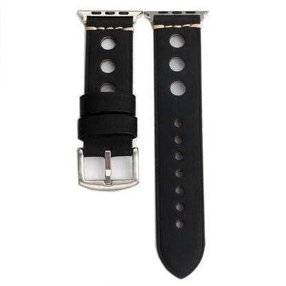 Pour Apple Watch Series 7 45mm / 6 & SE & 5 & 4 44mm / 42mm 3 & 2 & 1 bracelet de montre en cuir véritable à trous rétro, For 42mm