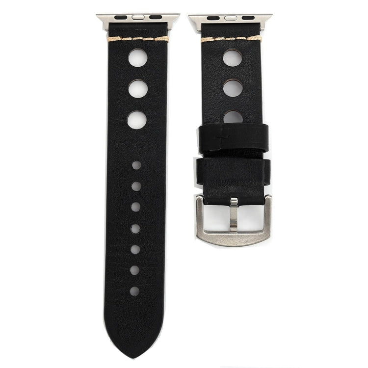 Pour Apple Watch Series 7 45mm / 6 & SE & 5 & 4 44mm / 42mm 3 & 2 & 1 bracelet de montre en cuir véritable à trous rétro, For 42mm