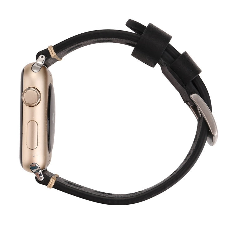 Pour Apple Watch Series 7 45mm / 6 & SE & 5 & 4 44mm / 42mm 3 & 2 & 1 bracelet de montre en cuir véritable à trous rétro, For 42mm