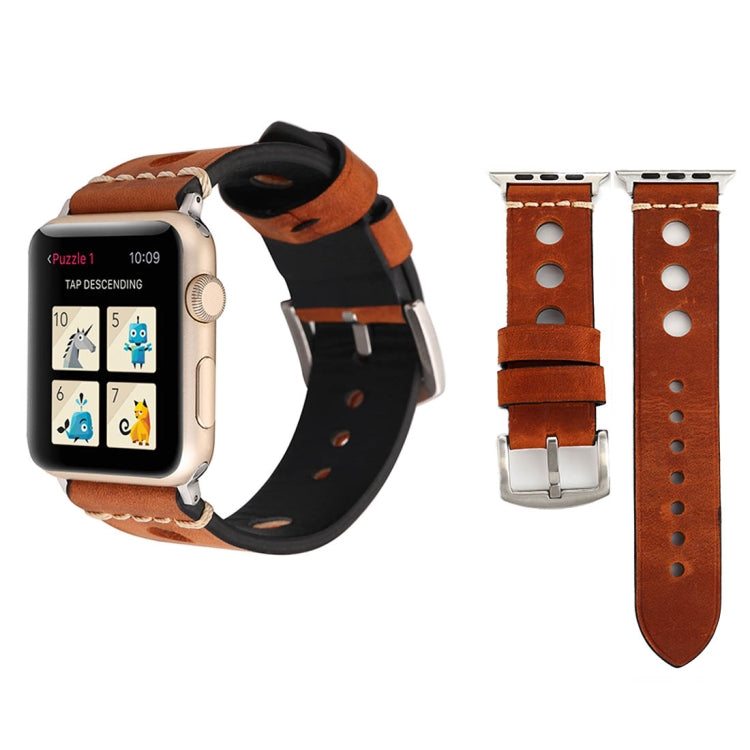 Pour Apple Watch Series 7 45mm / 6 & SE & 5 & 4 44mm / 42mm 3 & 2 & 1 bracelet de montre en cuir véritable à trous rétro, For 42mm