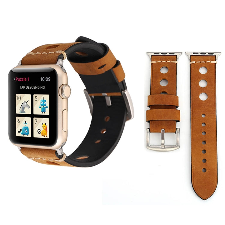 Pour Apple Watch Series 7 45mm / 6 & SE & 5 & 4 44mm / 42mm 3 & 2 & 1 bracelet de montre en cuir véritable à trous rétro, For 42mm