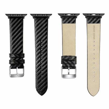 Bracelet en cuir véritable et fibre de carbone pour Apple Watch séries 5 et 4 40 mm et séries 3, 2 et 1 38 mm