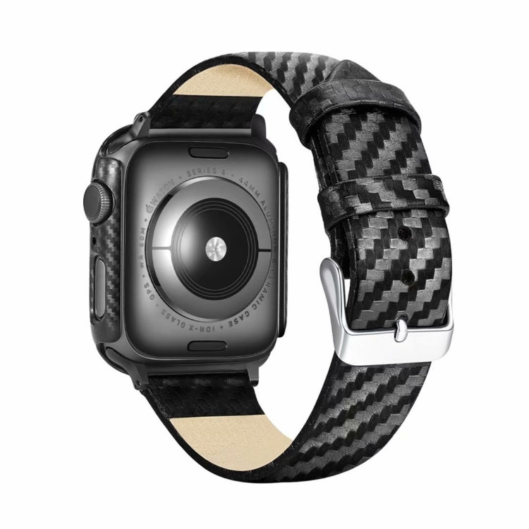 Bracelet en cuir véritable et fibre de carbone pour Apple Watch séries 5 et 4 40 mm et séries 3, 2 et 1 38 mm