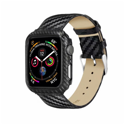 Bracelet en Cuir Véritable en Fibre de Carbone + Cadre pour Apple Watch Series 4 40mm, Apple Watch Series 4 40mm