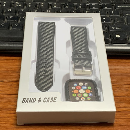 Bracelet en Cuir Véritable en Fibre de Carbone + Cadre pour Apple Watch Series 4 40mm, Apple Watch Series 4 40mm