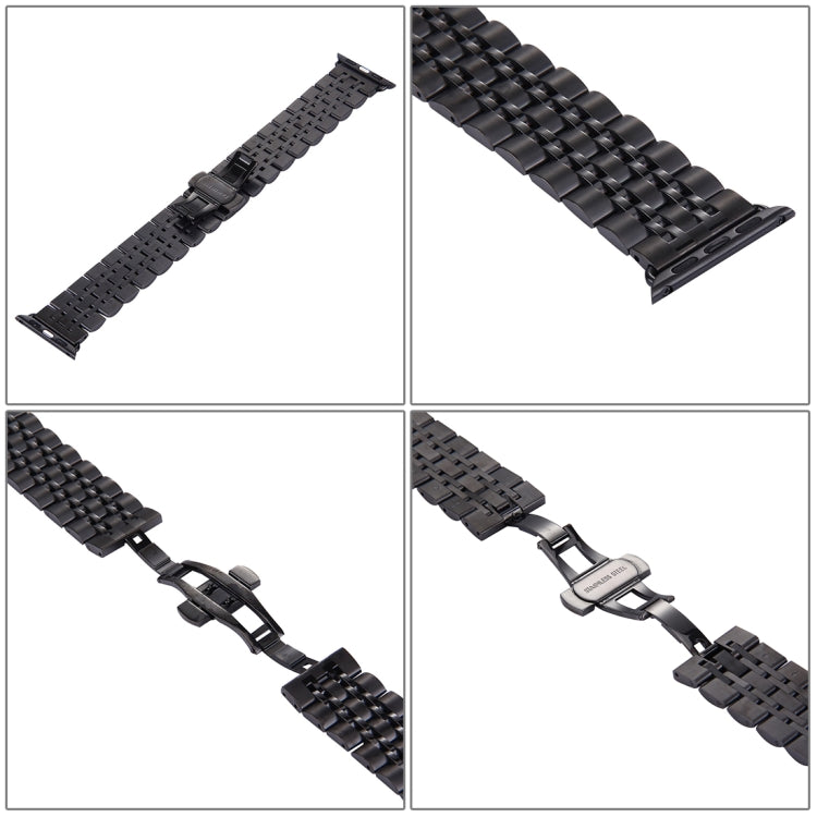 Bracelet de montre en acier inoxydable à 7 perles avec boucle papillon cachée pour femme de 20 mm pour Apple Watch 38 mm (argent or), 20mm Women
