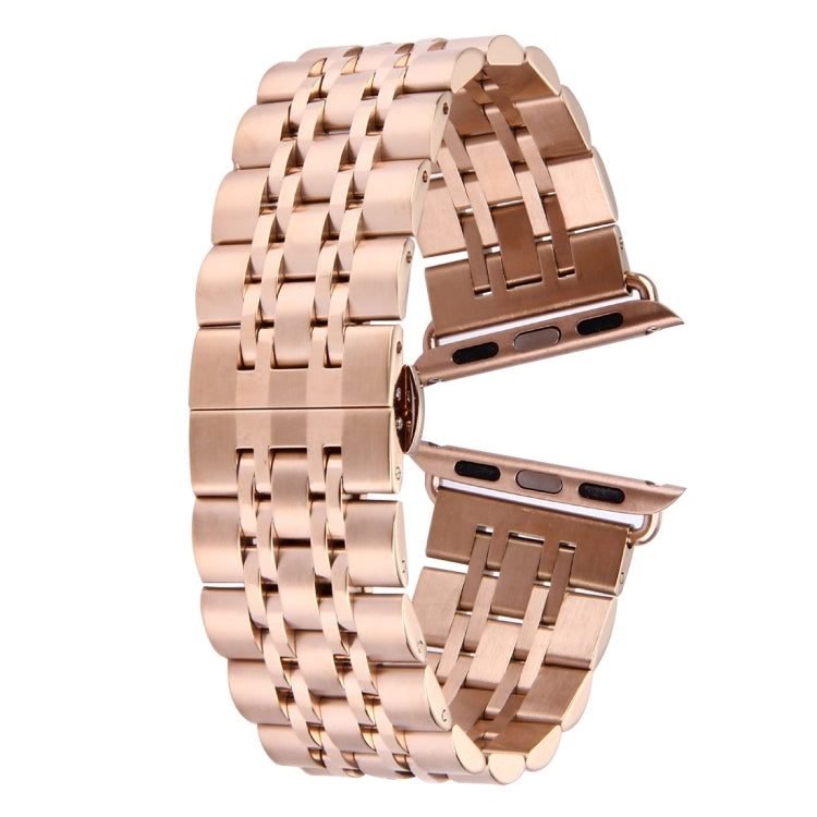 Bracelet de montre en acier inoxydable à 7 perles avec boucle papillon cachée pour femme de 20 mm pour Apple Watch 38 mm (argent or), 20mm Women
