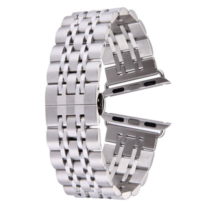 Bracelet de montre en acier inoxydable à 7 perles avec boucle papillon cachée pour femme de 20 mm pour Apple Watch 38 mm (argent or), 20mm Women