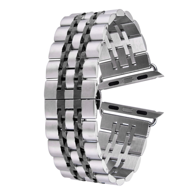 Bracelet de montre en acier inoxydable à 7 perles avec boucle papillon cachée pour femme de 20 mm pour Apple Watch 38 mm (argent or), 20mm Women