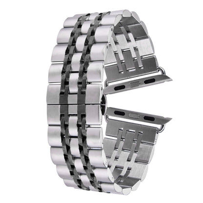 Bracelet de montre en acier inoxydable à 7 perles avec boucle papillon cachée pour femme de 20 mm pour Apple Watch 38 mm (argent or), 20mm Women
