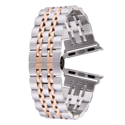 Bracelet de montre en acier inoxydable à 7 perles avec boucle papillon cachée pour femme de 20 mm pour Apple Watch 38 mm (argent or), 20mm Women