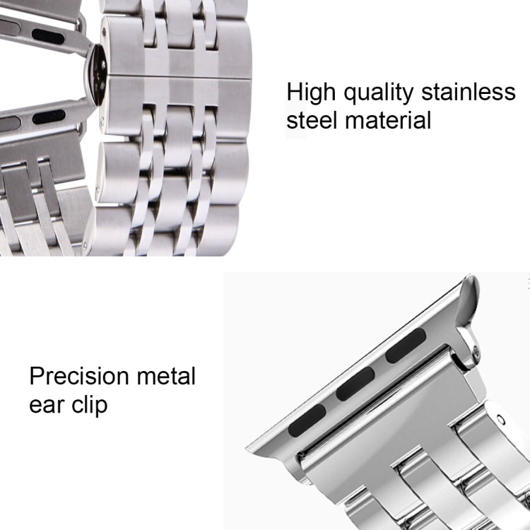 Bracelet de montre en acier inoxydable à 7 perles avec boucle papillon cachée pour femme de 20 mm pour Apple Watch 38 mm (argent or), 20mm Women