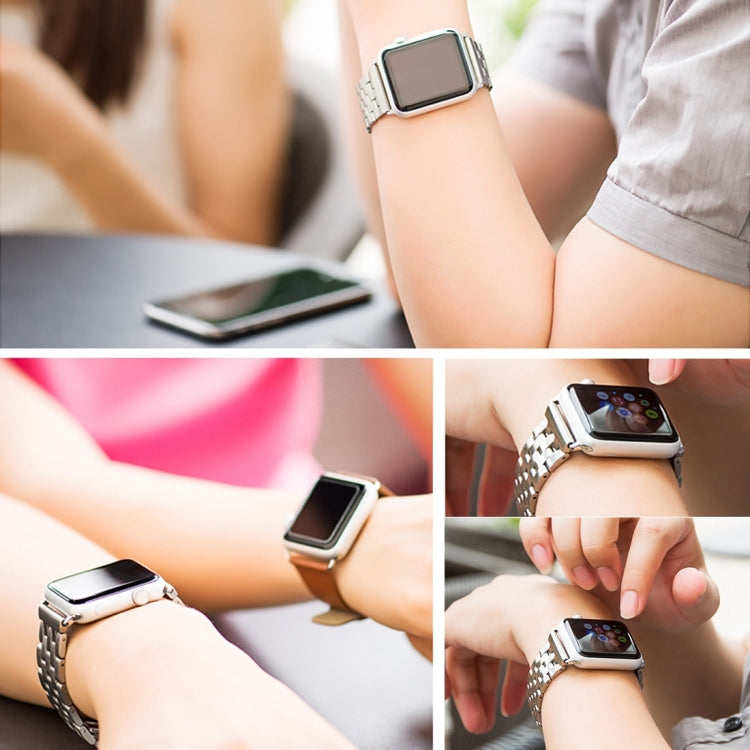 Bracelet de montre en acier inoxydable à 7 perles avec boucle papillon cachée pour femme de 20 mm pour Apple Watch 38 mm (argent or), 20mm Women