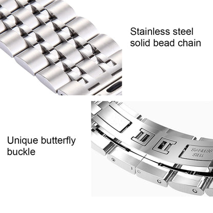 Bracelet de montre en acier inoxydable à 7 perles avec boucle papillon cachée pour Apple Watch 42 mm (or argenté), 20mm Women