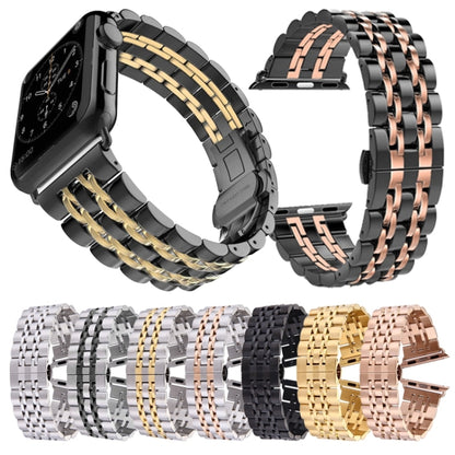 Bracelet de montre en acier inoxydable à 7 perles avec boucle papillon cachée pour Apple Watch 42 mm (or argenté), 20mm Women