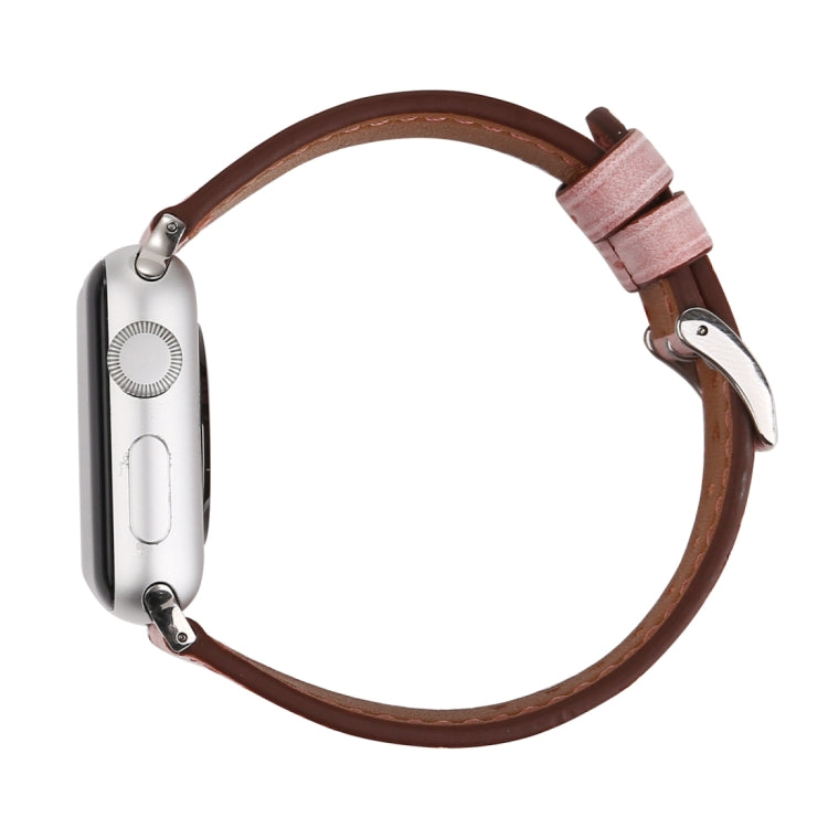 Pour Apple Watch Series 8&7 41mm / SE 2&6&SE&5&4 40mm / 3&2&1 38mm Bracelet de montre en cuir véritable de style frais, 38mm