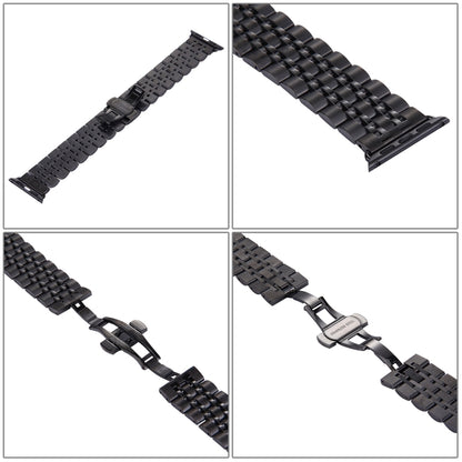 Bracelet de montre en acier inoxydable avec boucle papillon cachée pour hommes, 22mm, 7 perles, pour Apple Watch 38mm, 22mm Men