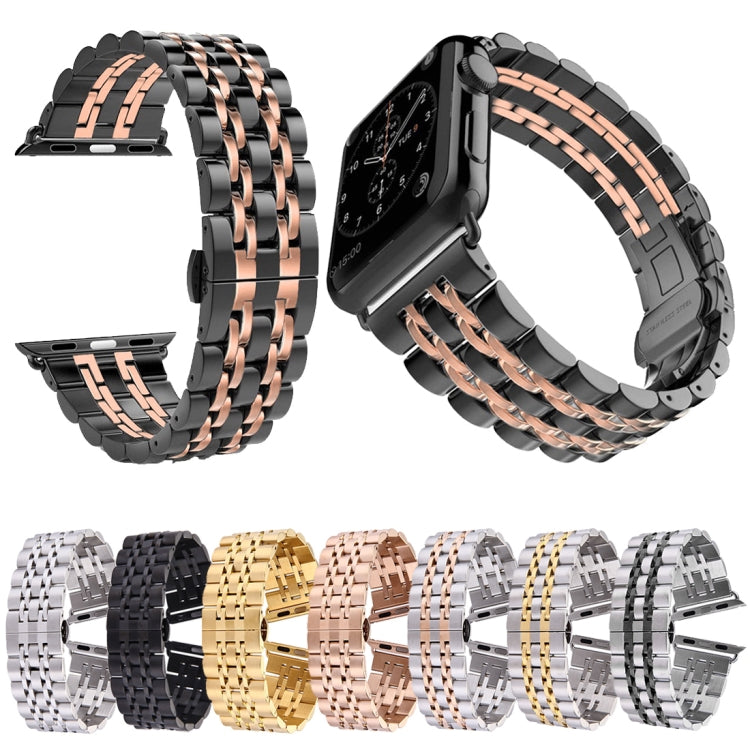 Bracelet de montre en acier inoxydable avec boucle papillon cachée pour hommes, 22mm, 7 perles, pour Apple Watch 38mm, 22mm Men