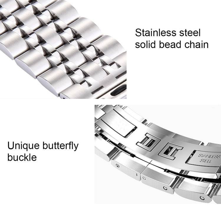 Bracelet de montre en acier inoxydable avec boucle papillon cachée pour hommes, 22mm, 7 perles, pour Apple Watch 42mm, 22mm Men