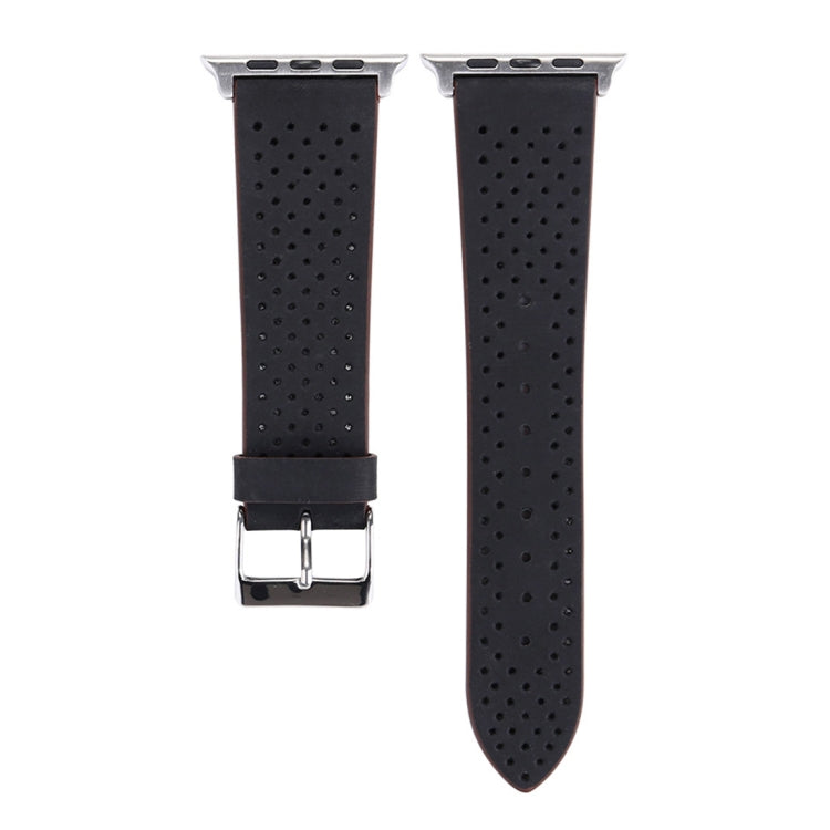 Pour Apple Watch Series 8 & 7 41mm / SE 2 & 6 & SE & 5 & 4 40mm / 3 & 2 & 1 38mm Simple mode bracelet de montre en cuir véritable à motif de trou, 38mm