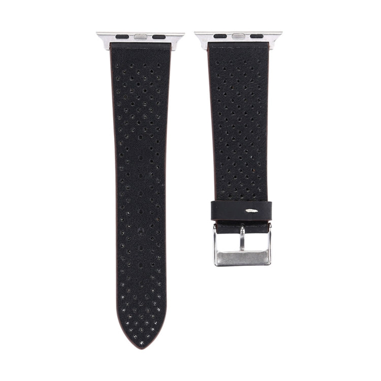 Pour Apple Watch Series 8 & 7 41mm / SE 2 & 6 & SE & 5 & 4 40mm / 3 & 2 & 1 38mm Simple mode bracelet de montre en cuir véritable à motif de trou, 38mm
