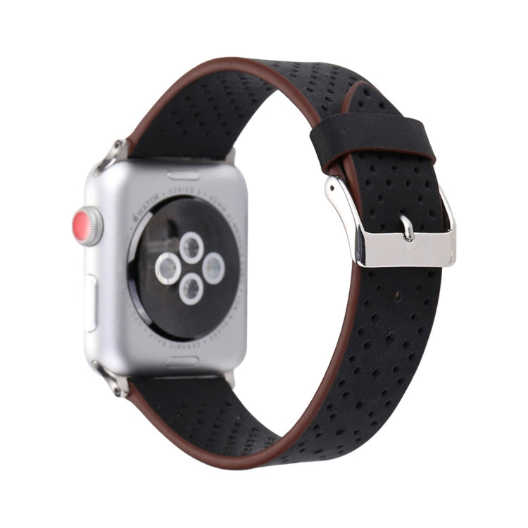 Pour Apple Watch Series 8 & 7 41mm / SE 2 & 6 & SE & 5 & 4 40mm / 3 & 2 & 1 38mm Simple mode bracelet de montre en cuir véritable à motif de trou, 38mm