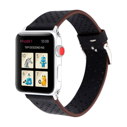 Pour Apple Watch Series 8 & 7 41mm / SE 2 & 6 & SE & 5 & 4 40mm / 3 & 2 & 1 38mm Simple mode bracelet de montre en cuir véritable à motif de trou, 38mm