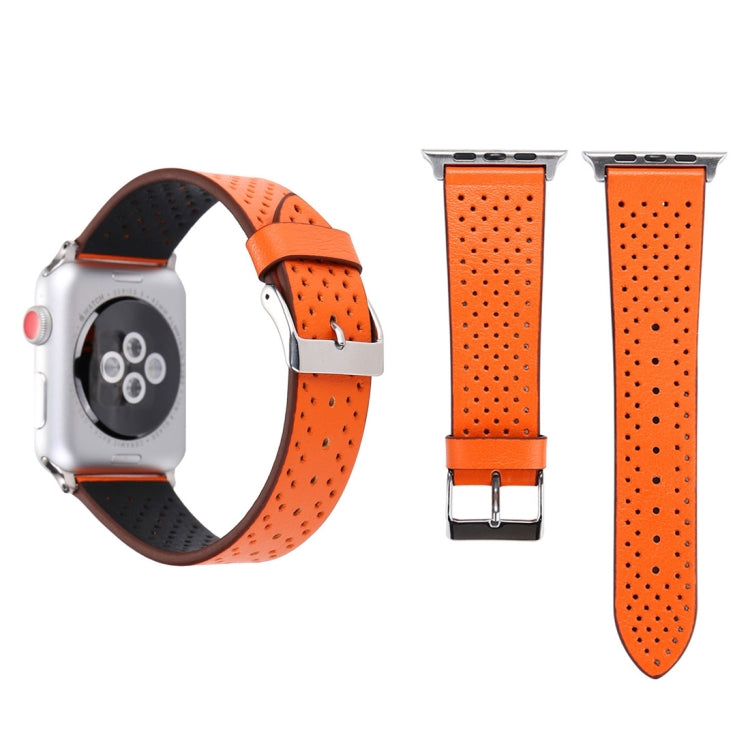 Pour Apple Watch Series 8 & 7 41mm / SE 2 & 6 & SE & 5 & 4 40mm / 3 & 2 & 1 38mm Simple mode bracelet de montre en cuir véritable à motif de trou, 38mm