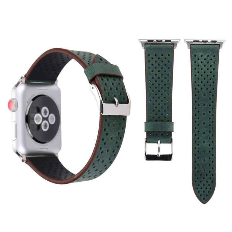 Pour Apple Watch Series 8 & 7 41mm / SE 2 & 6 & SE & 5 & 4 40mm / 3 & 2 & 1 38mm Simple mode bracelet de montre en cuir véritable à motif de trou, 38mm
