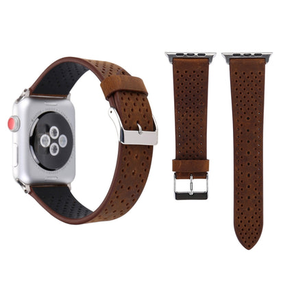 Pour Apple Watch Series 8 & 7 41mm / SE 2 & 6 & SE & 5 & 4 40mm / 3 & 2 & 1 38mm Simple mode bracelet de montre en cuir véritable à motif de trou, 38mm