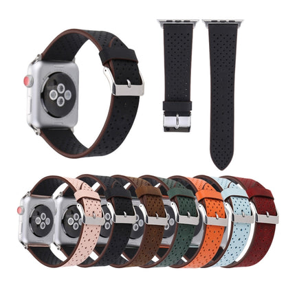 Pour Apple Watch Series 8 & 7 41mm / SE 2 & 6 & SE & 5 & 4 40mm / 3 & 2 & 1 38mm Simple mode bracelet de montre en cuir véritable à motif de trou, 38mm