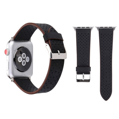 Pour Apple Watch Ultra 49mm / série 8 et 7 45mm / SE 2 & 6 & SE & 5 & 4 44mm / 3 & 2 & 1 42mm bracelet de montre à motif de trou en cuir véritable à la mode Simple, 42mm