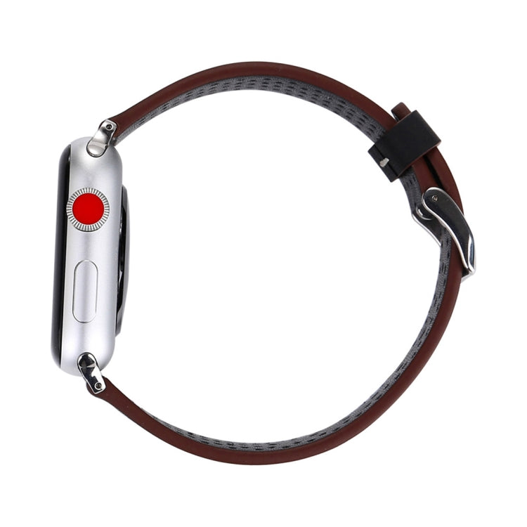 Pour Apple Watch Ultra 49mm / série 8 et 7 45mm / SE 2 & 6 & SE & 5 & 4 44mm / 3 & 2 & 1 42mm bracelet de montre à motif de trou en cuir véritable à la mode Simple, 42mm