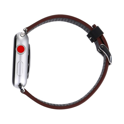 Pour Apple Watch Ultra 49mm / série 8 et 7 45mm / SE 2 & 6 & SE & 5 & 4 44mm / 3 & 2 & 1 42mm bracelet de montre à motif de trou en cuir véritable à la mode Simple, 42mm