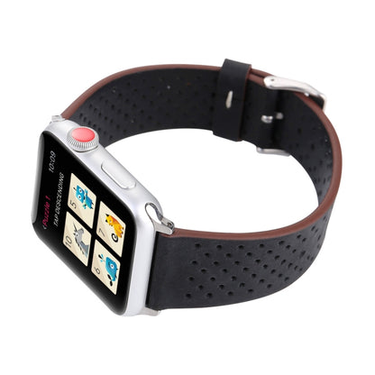 Pour Apple Watch Ultra 49mm / série 8 et 7 45mm / SE 2 & 6 & SE & 5 & 4 44mm / 3 & 2 & 1 42mm bracelet de montre à motif de trou en cuir véritable à la mode Simple, 42mm