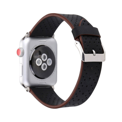 Pour Apple Watch Ultra 49mm / série 8 et 7 45mm / SE 2 & 6 & SE & 5 & 4 44mm / 3 & 2 & 1 42mm bracelet de montre à motif de trou en cuir véritable à la mode Simple, 42mm