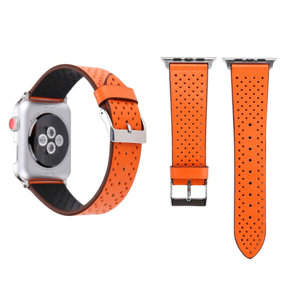 Pour Apple Watch Ultra 49mm / série 8 et 7 45mm / SE 2 & 6 & SE & 5 & 4 44mm / 3 & 2 & 1 42mm bracelet de montre à motif de trou en cuir véritable à la mode Simple, 42mm