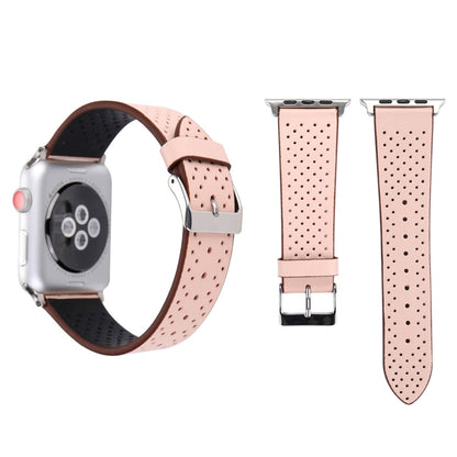 Pour Apple Watch Ultra 49mm / série 8 et 7 45mm / SE 2 & 6 & SE & 5 & 4 44mm / 3 & 2 & 1 42mm bracelet de montre à motif de trou en cuir véritable à la mode Simple, 42mm