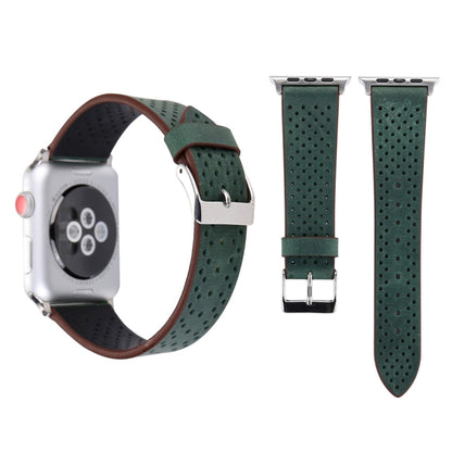 Pour Apple Watch Ultra 49mm / série 8 et 7 45mm / SE 2 & 6 & SE & 5 & 4 44mm / 3 & 2 & 1 42mm bracelet de montre à motif de trou en cuir véritable à la mode Simple, 42mm