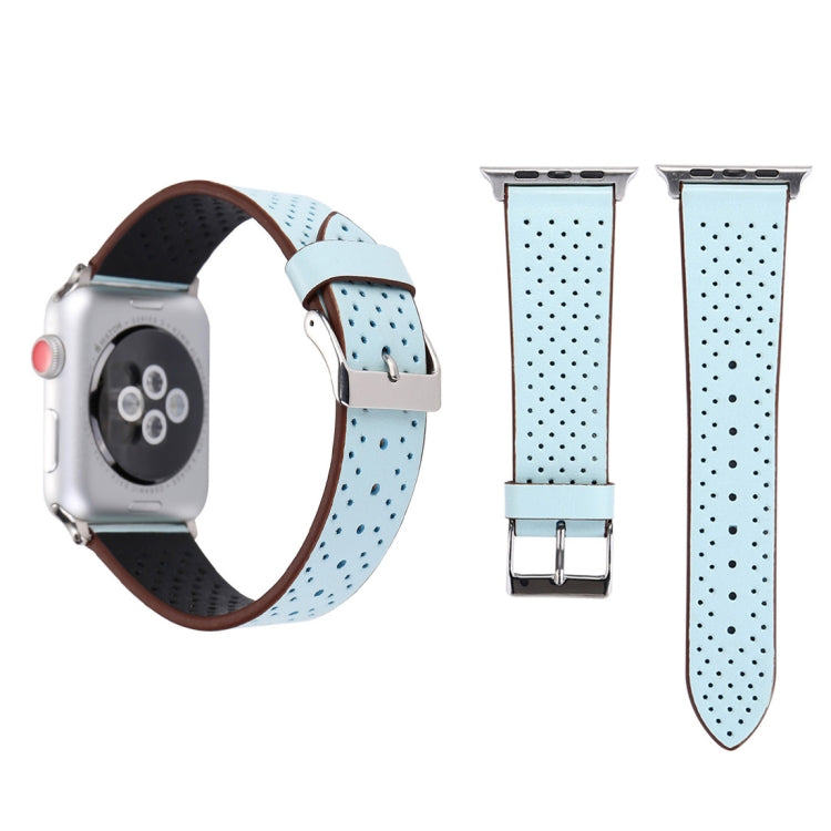 Pour Apple Watch Ultra 49mm / série 8 et 7 45mm / SE 2 & 6 & SE & 5 & 4 44mm / 3 & 2 & 1 42mm bracelet de montre à motif de trou en cuir véritable à la mode Simple, 42mm