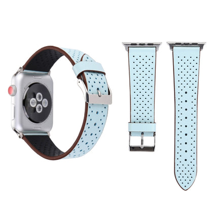 Pour Apple Watch Ultra 49mm / série 8 et 7 45mm / SE 2 & 6 & SE & 5 & 4 44mm / 3 & 2 & 1 42mm bracelet de montre à motif de trou en cuir véritable à la mode Simple, 42mm