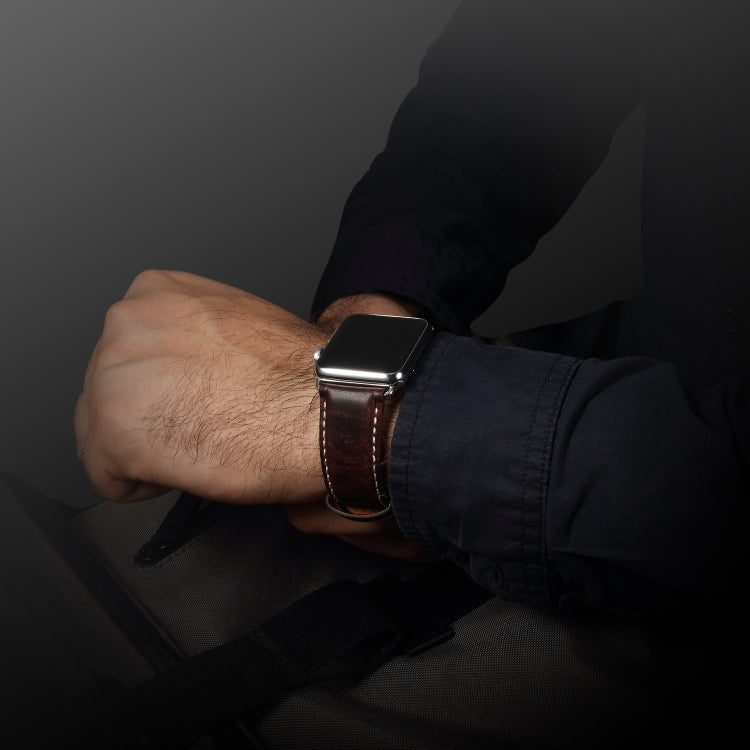 Denior Bracelet de montre rétro en cuir ciré à l'huile pour Apple Watch Series 7 45 mm/6 & SE & 5 & 4 44 mm/3 & 2 & 1 42 mm