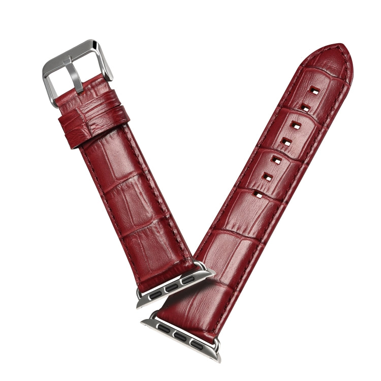 Denior Bracelet de montre en cuir de vachette à grain de crocodile pour Apple Watch Series 7 45 mm / 6 & SE & 5 & 4 44 mm / 3 & 2 & 1 42 mm