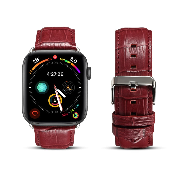 Denior Bracelet de montre en cuir de vachette à grain de crocodile pour Apple Watch Series 7 45 mm / 6 & SE & 5 & 4 44 mm / 3 & 2 & 1 42 mm