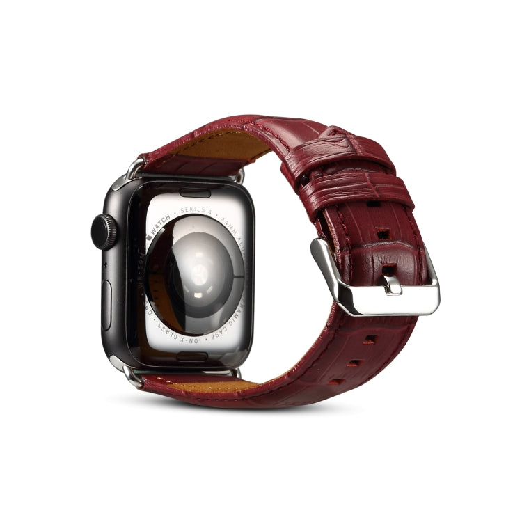 Denior Bracelet de montre en cuir de vachette à grain de crocodile pour Apple Watch Series 7 45 mm / 6 & SE & 5 & 4 44 mm / 3 & 2 & 1 42 mm