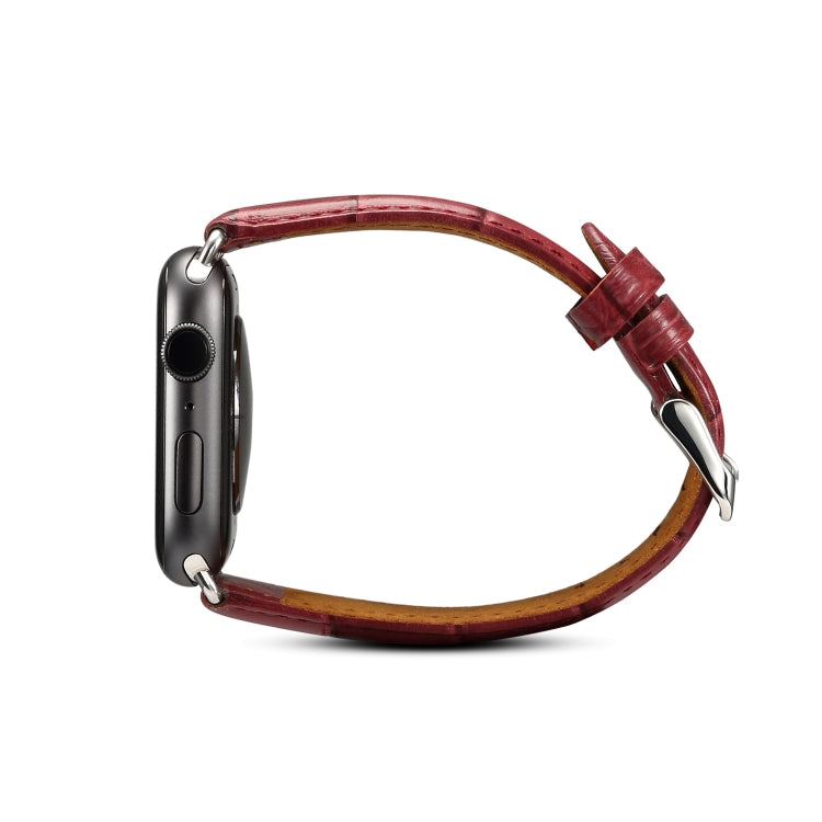 Denior Bracelet de montre en cuir de vachette à grain de crocodile pour Apple Watch Series 7 45 mm / 6 & SE & 5 & 4 44 mm / 3 & 2 & 1 42 mm
