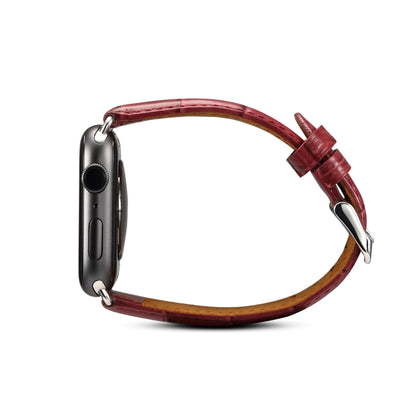 Denior Bracelet de montre en cuir de vachette à grain de crocodile pour Apple Watch Series 7 45 mm / 6 & SE & 5 & 4 44 mm / 3 & 2 & 1 42 mm